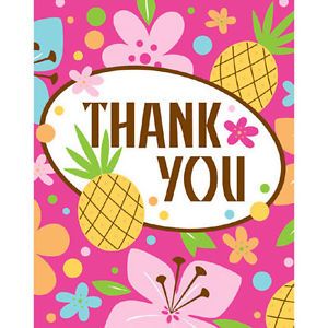 Luau Party Supplies Pink Fun Flowers Hula Girl Thank You Cards