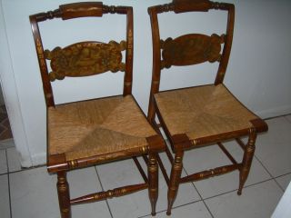 Antique Vintage L Hitchcock Dining Chairs 2 Arts Crafts Deco Stenciled Design