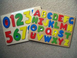 Childrens Kids Learning Wooden ABC Letters Alphabet or 123 Numbers Puzzle Toys