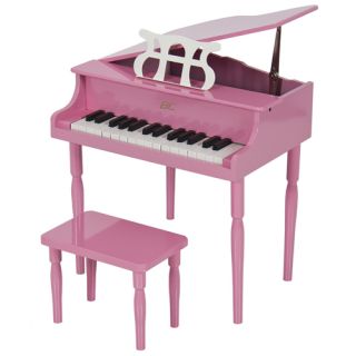 Childs Grand Piano with Bench Solid Wood Construction Pink Kids Piano w Bench