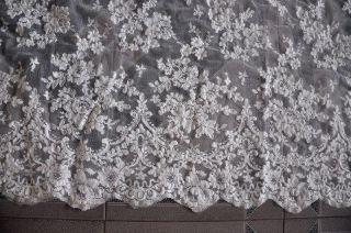 1 Yard of Victorian Bridal Wedding Dress Embroidered Ivory Lace Fabric 001