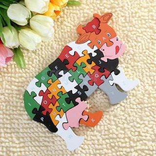 Wooden Dairy Cow Jigsaw Toy 26 Letter on Preschool Kids Brain Development Toy