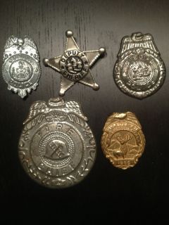 5 Vintage Metal Kid’s Tin Toy Badges Sheriff Special Junior Police Fire Chief