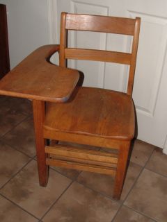 Vintage Mid 20th Century Wood Wooden School Desk Chair w Table Tray F 39274