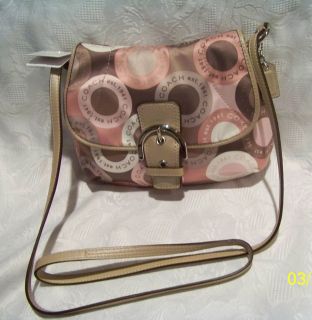 Coach Soho Logo Snaphead Flap Mini Pink Brown Tan Multicolor