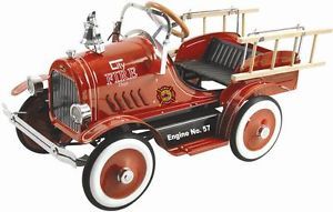 New Kids Vintage Style Classic Red Roadster Fire Truck Ride on Pedal Car Toy