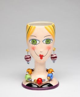 Appletree Design Hand Painted "Vase Lady" Ceramic Footed Vase Earrings Necklace