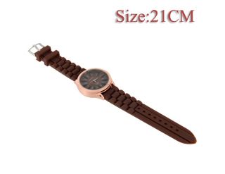 Womage Chrysanthemum Women's Wrist Watch w Textured Blocky Silicone Band Brown