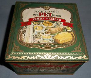 A Collection of Pet Brand Family Recipes in Tin Recipe Box Vintage Index Cards