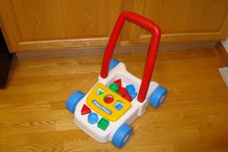 Vintage 1993 Fisher Price 1065 Push Pull Walker Toy w Sorting Shapes Blocks