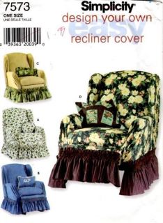 Simplicity 7573 Design Your Own Recliner Chair Covers Pillows Pattern OOP UNC