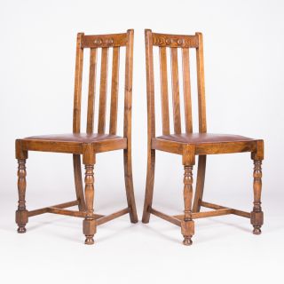 Pair of Art Deco Dining Chairs Solid Oak 1930s 40s Railback Kitchen Chairs