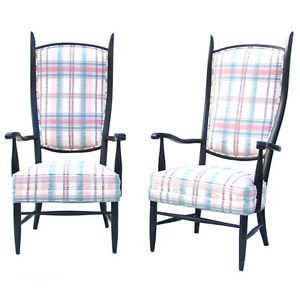 Mid Century Pair Highback Arm Chairs Modern Edward Wormley Dunbar Eames Era