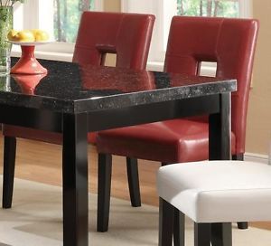 Red Faux Leather Dining Chairs 2 PC Set Black Wood Legs Dinette Side Chair