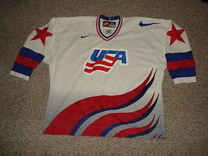 New Mens 56 Nike Authentic Team US USA Hockey Jersey 1996 Olympics Fight Strap