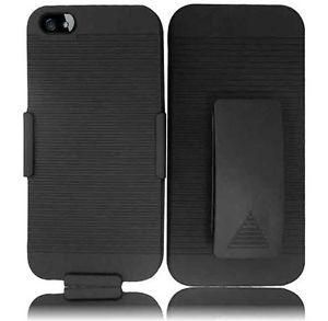 For Apple iPhone 5S 5 Rubberized Case Cover With Belt Clip Holster Black