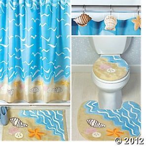 Seashell Shower Curtain Hooks Rug Set Bathroom Nautical Decor 12 Shell Hooks