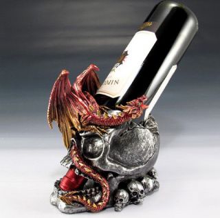 Red Fire Dragon and Skull Guzzler Wine Holder Kitchen Decoration Figurine Statue