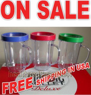 3X Set Lot of Magic Bullet Party Mugs Cups w Colored Lip Ring Genuine Original