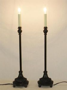 Pair 24" Bronze Candlestick Style Table Lamps Bedroom Family Living Room 2 Lamps