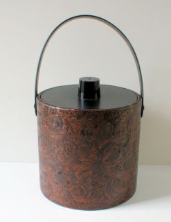 Irwinware Retro Chocolate Brown Embossed Paisley Black Vintage Ice Bucket