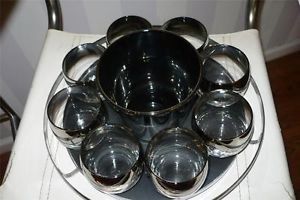Vtg Silver Fade Set Roly Poly Bar Glass Ice Bucket Caddy Dorothy Thorpe Mad Men