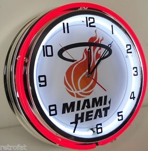 Miami Heat Basketball 18" Double Neon Lighted Wall Clock Finals Team Logo Sign 6