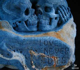 Blue Sponge Coral Skull Sculpture "Love Never Dies"