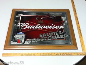 RZ1 Budweiser Beer Sign Mirror Bar Signs 1 Salutes The Coast Guard Military