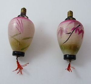 Two Vintage Hand Painted Glass Chinese Lanterns Christmas Tree Light Bulbs