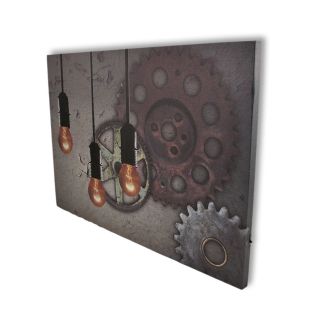 Industrial Steampunk Gears Print with Flickering LED Light Bulbs