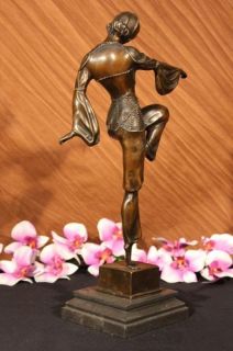 Art Deco Dancer Bronze Sculpture Signed D H Chiparus Marble Base Figurine Decor