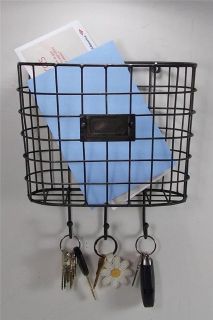 Metal Wire Basket Wall Pocket Mail Holder Organizer with Key Holders