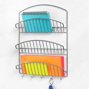 Wall Mounted Mail Sorter Letter Holder Postal Organizer with Key Hook Chrome