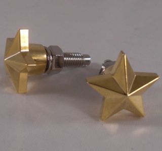 2 Gold "Rock Star" License Plate Frame Bolts for Motorcycle Lic Tag Fastener
