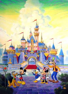 Disneyland Castle Kodak Camera Mickey Mouse Goofy Large Signed Art by Souders