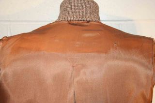M L Mens Vtg 70s 80s Brown Plaid Tweed Wool Long Dress Double Breasted Over Coat