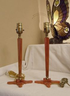 Antique Pair Catalin Bakelite Orange Art Deco Table Lamps Working 1930's 20'S