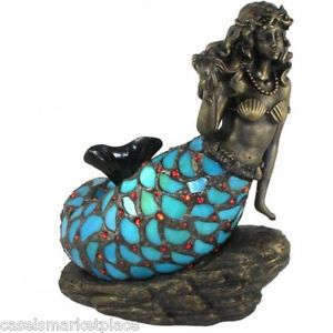 Lighting Designs Tiffany Style Mermaid Glass Metal Accent Table Lamp Light