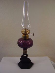 Fenton Art Glass Heartlights Purple Amethyst Black Satin Swan Oil Lamp Light Le