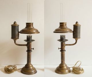 Antique Brass Federal Style Oil Lamps Wired