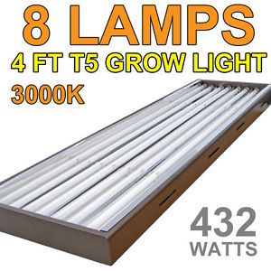 T5 Grow Light Hydroponics 48" 4 ft 8 Lamps Bloom Bulbs 432W Sun Used R48 3000K