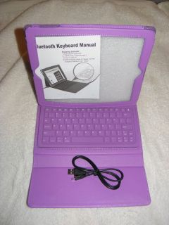 Purple iPad3 PU Leather Case Wireless Bluetooth Keyboard Case USA Seller
