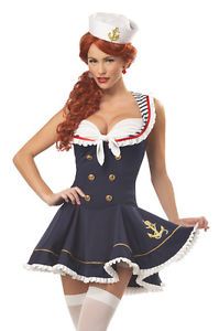 Retro Sexy Sailor Pin Up Dress Girl Marine Navy Halloween Cosplay Party Costume