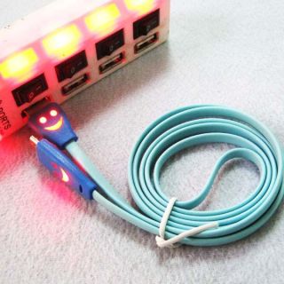 V8 LED Light Smile Face Flat Data Sync USB Cable for Samsung HTC LG Sony Phone