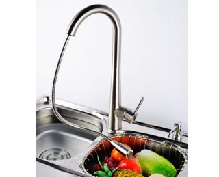New Kitchen Sink Faucet Brushed Nickel Pull Out Dual Spray Single Handle Bar MS4
