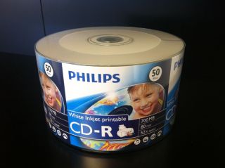 100 52x Philips White Inkjet Hub Printable Blank CD R CDR Recordable Disc Media