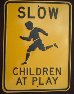 Slow Children at Play Steel Sign Decor Home Art Safety Pictures Cars
