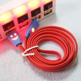 V8 LED Light Smile Face Flat Data Sync USB Cable for Samsung HTC LG Sony Phone