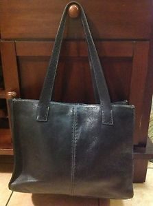 Fossil x Large Shopper Black Leather Tote Shoulder Bag Purse Computer Bag